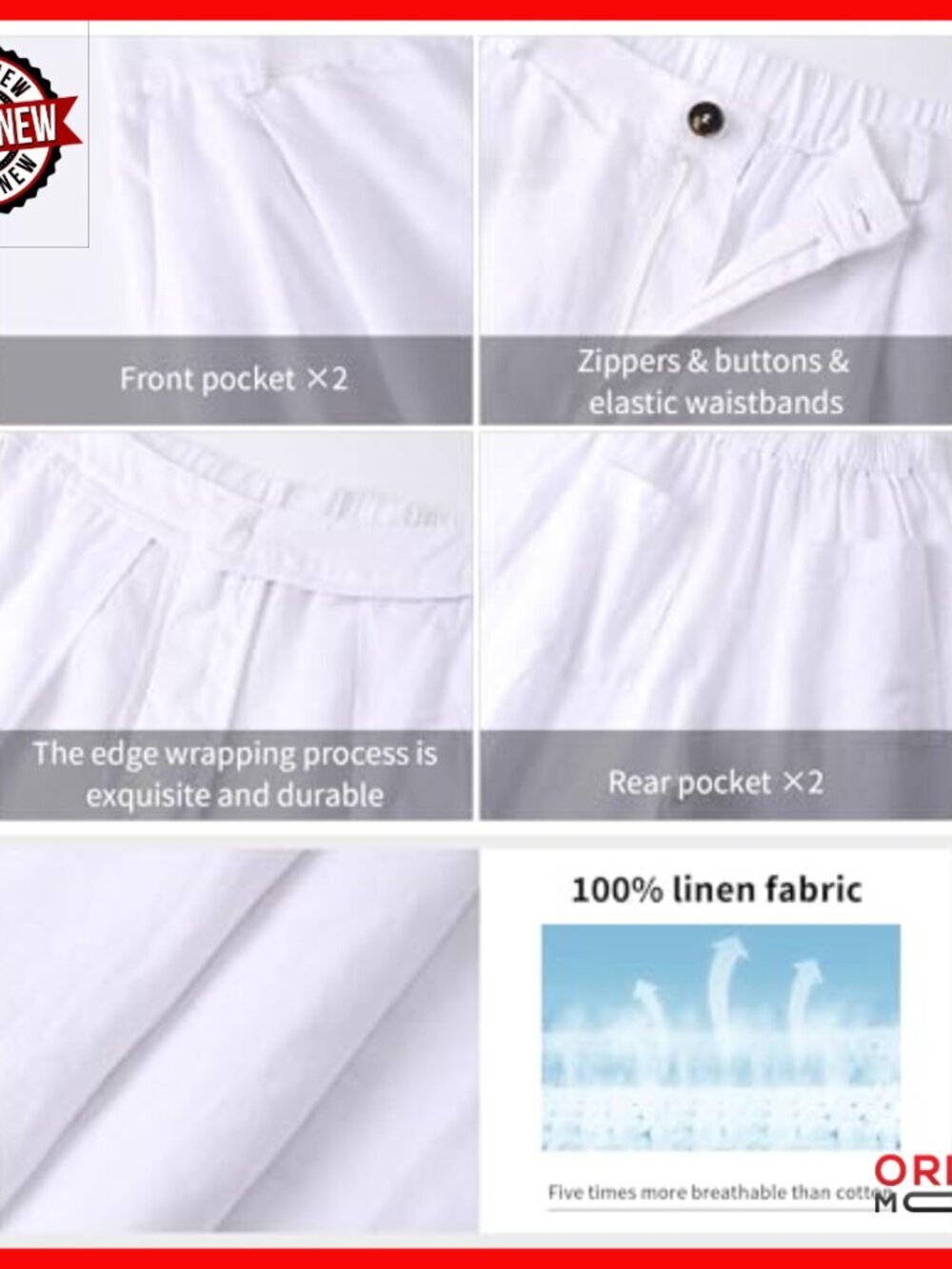 Linen Wide Leg Pants High Waisted Casual Trousers with Pockets Summer - Picture 3 of 7